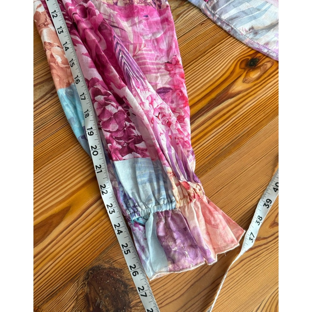 Johnny Was Silk Blend Dress MED Mini Pink Floral Semi-sheer Ruffle Patchwork EUC - Picture 15 of 16